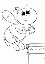 Bee Coloring Honey Cartoon Pages Printable Bees Drawing Kids Sucking sketch template