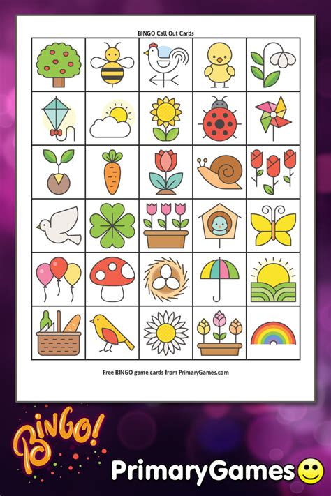 spring bingo game call  sheet  printable game  primarygames