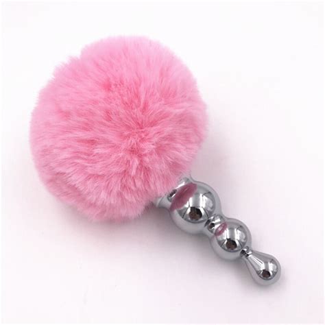 anal plug bead butt stopper pink rabbit tail stainless steel g spot
