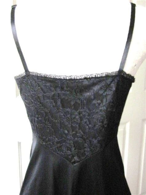 1960s Slip Full Black Slip Black Lace Slip Nightgown Vintage