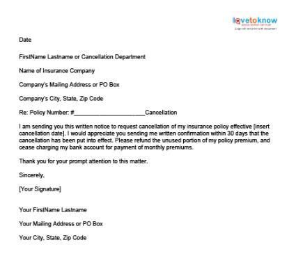 insurance policy cancellation letter format