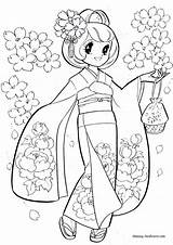 Coloring Pages Girl Japanese Printable Sheets Anime Kimono Books Princess Kids Cute Color Outline Adult Book Nancy Cramer sketch template