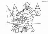 Weihnachtsmann Geschenken Tannenbäumen Malvorlage Ausmalbilder sketch template