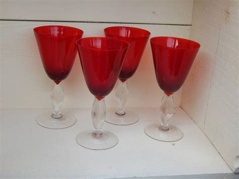 Ruby Red Stemware Red Glassware Set Of 4 Vintage Red Etsy