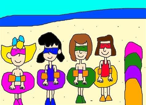 sally lucy marcie and peppermint at the beach by mjegameandcomicfan89