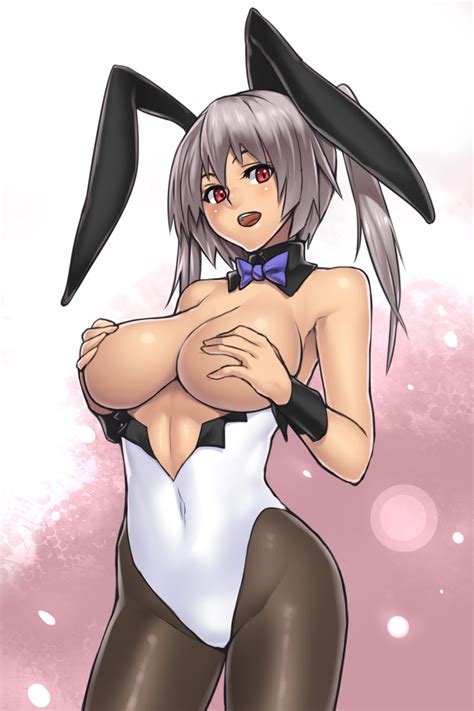 rule 34 bow tie bowtie bunny ears bunnysuit covering breasts grey