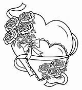 Roses Hearts Coloring Tied Ribbon Color sketch template