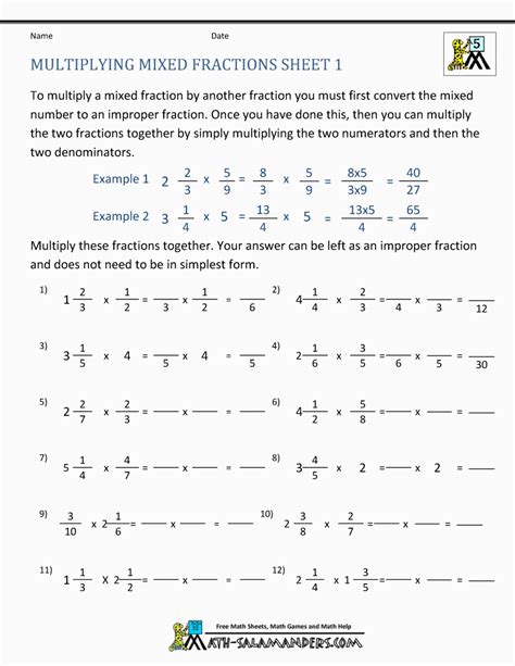 fraction math worksheet multiplying mixed fractions db excelcom