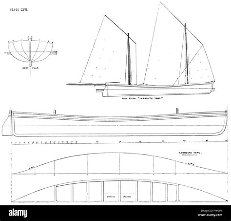 sailing sail plan yarmouth yawl antique print  stock photo alamy