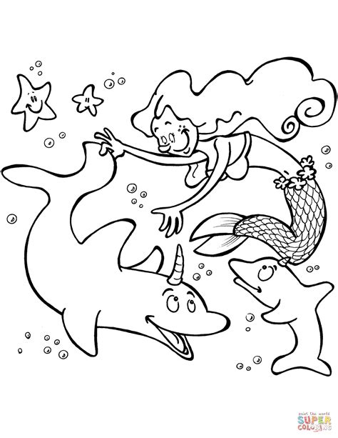 mermaid  unicorn dolphins coloring page  printable coloring pages