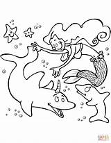 Unicorn Mermaid Coloring Pages Dolphins Printable Drawing Supercoloring Categories sketch template