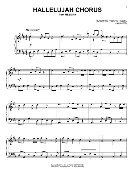 hallelujah chorus sheet   george frideric handel easy piano