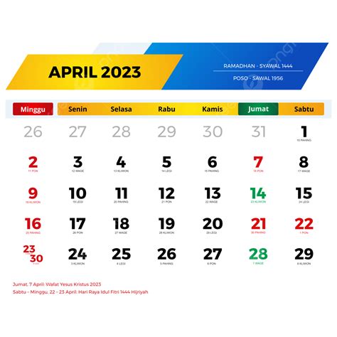kalender april  lengkap  tanggal merah cuti bersama jawa  hijriyah kalender