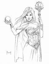 Coloring Pages Sorceress Female Line Fantasy Foust Drawings Adult Mitch Characters Sketch Choose Board sketch template