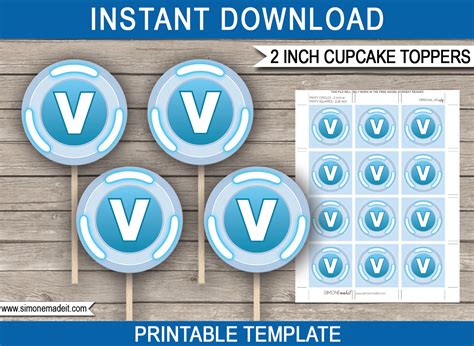fortnite  bucks cupcake toppers template birthday party printables