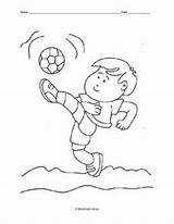 Kicking Ball Boy Coloring Worksheet Soccer Kindergarten 1st Grade sketch template