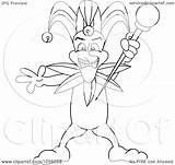 Coloring Gras Mardi Jester Staff Holding Outline Illustration Royalty Clipart Clip Vector Pams sketch template