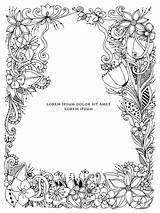 Gevoelig Vlinders Bloemenkader Bloemen Vectorillustratie Doodling Zentangle Krabbel Zenart sketch template