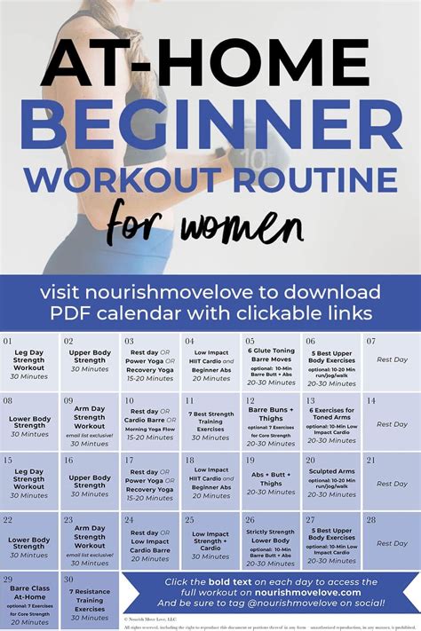 day beginner workout plan  nourish move love