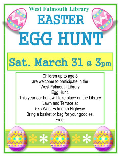 easter egg hunt  event flyer  page  west falmouth library