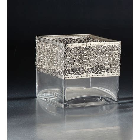 Shop 6 Clear And Silver Colored Square Tabletop Glass Vase Overstock