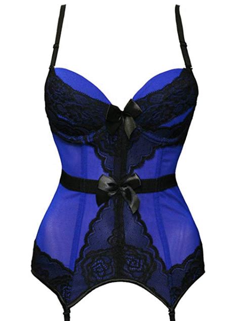 bslingerie ladies overbust corset with garters set colour blue