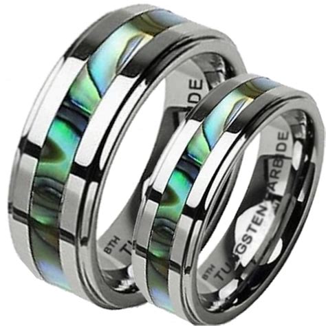 his hers tungsten carbide abalone shell couples matching wedding ring set