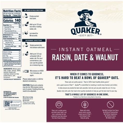 Quaker Raisin Date And Walnut Instant Oatmeal Packets 48 Ct 1 30 Oz