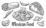 Food Mexican Coloring Pages Traditional Taco Colouring Illustration Nachos Set Vector Vintage Drawing Drawings Choose Board sketch template