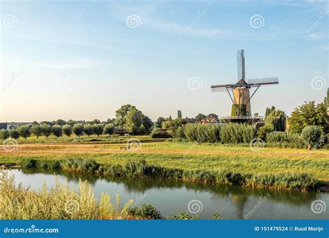 nederlandse windmolen op een de zomeravond stock foto image  holland perspectief