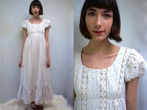 Hippie Wedding Dress Boho Vintage 70s White Cotton Eyelet Etsy