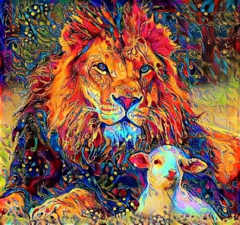 Beautiful Lion And Lamb  Prophetic Art Lion Art Lion