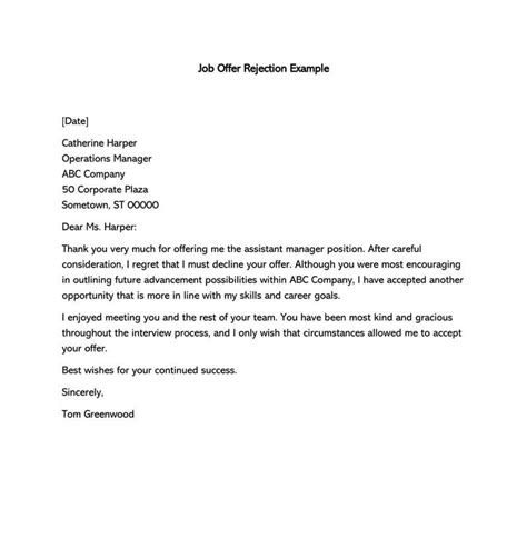 rejection letter  candidate due  salary  letter template