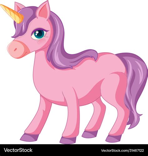 Cute Purple Unicorn In Standing Position On White Vector Image