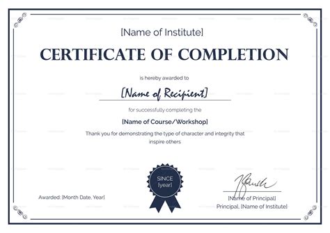 formal completion certificate template  certification  completion template professional
