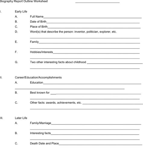biography report outline template word