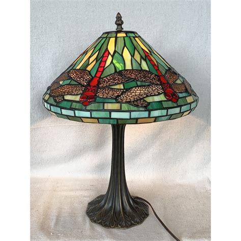 vintage tiffany style stained glass dragonfly lamp chairish