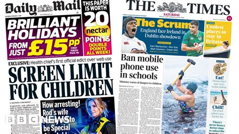 newspaper headlines screen limit  children  school mobile ban
