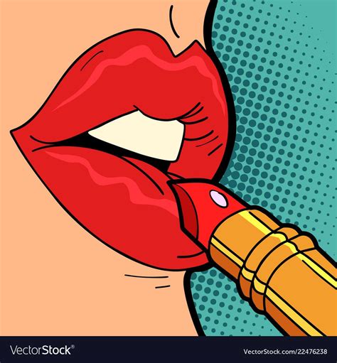 red lipstick woman lip makeup comic cartoon pop art retro vector