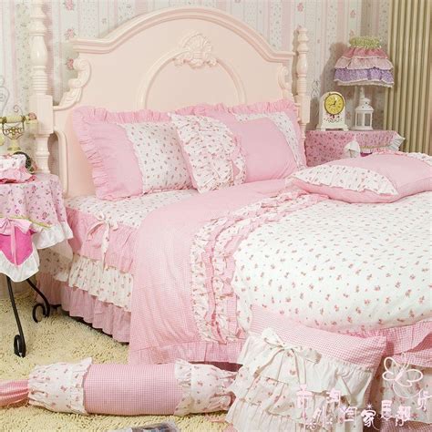 Pink Comforter Sets Rose Print Ruffle Bedding Camas