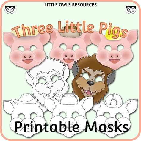pigs printable masks full color  coloring versions