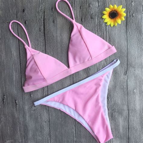 Women Sexy Brazilian Bikini Solid Pink Color Bikini Swimwear Item Type