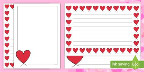heart full page borders printable cute writing paper