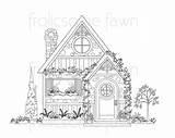 Coloring Cottage Country Adult Adults Pages House Colouring Cute Cottages Colour Drawings Books Etsy Choose Board Embroidery sketch template