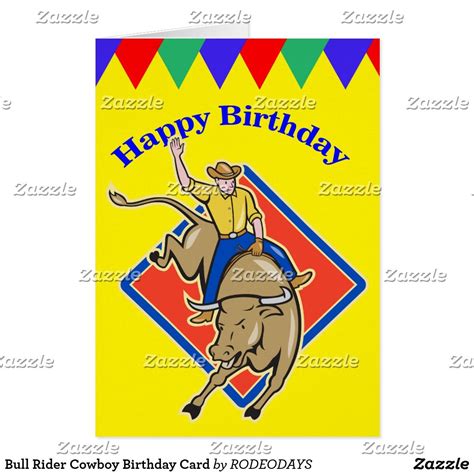bull rider cowboy birthday card zazzlecom   birthday cards cowboy birthday bull riders
