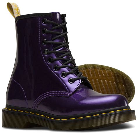 dr martens vegan  boots chrome metallic paint purple