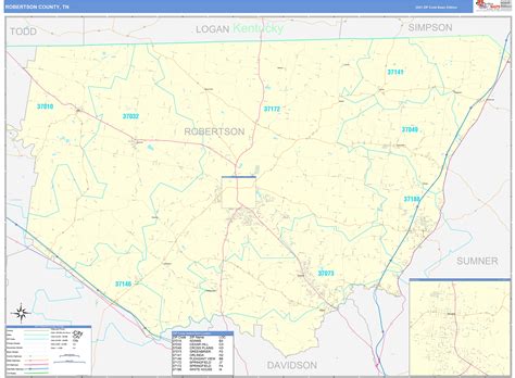 robertson county tn zip code wall map basic style  marketmaps