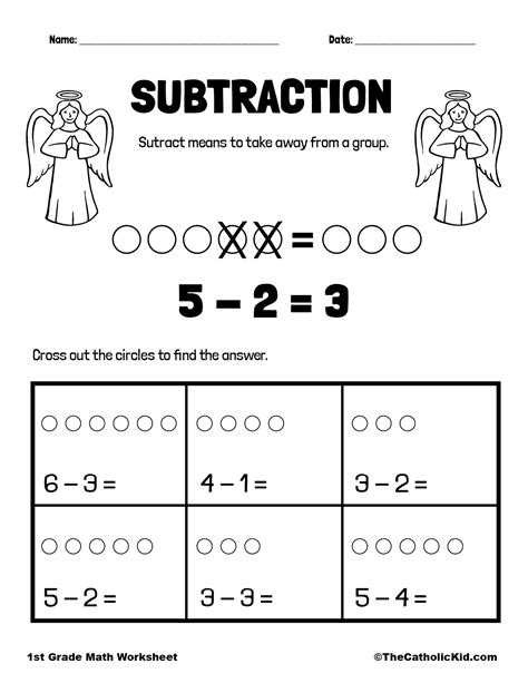 subtraction st grade math worksheet catholic thecatholickidcom