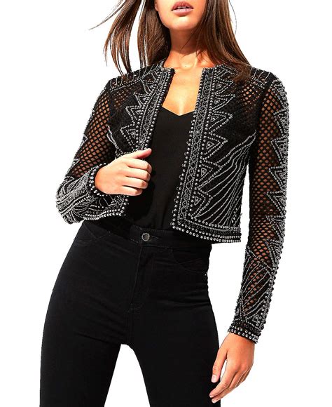 womens black mesh embellished cropped bolero jacket ebay