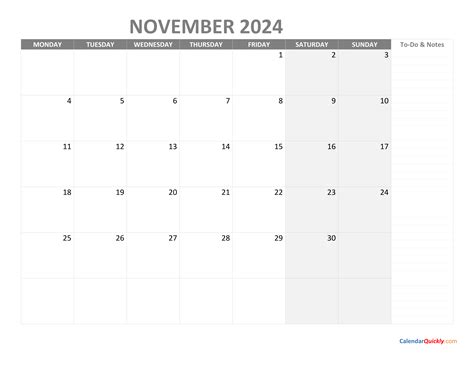 november  holiday calendar cool amazing list  printable